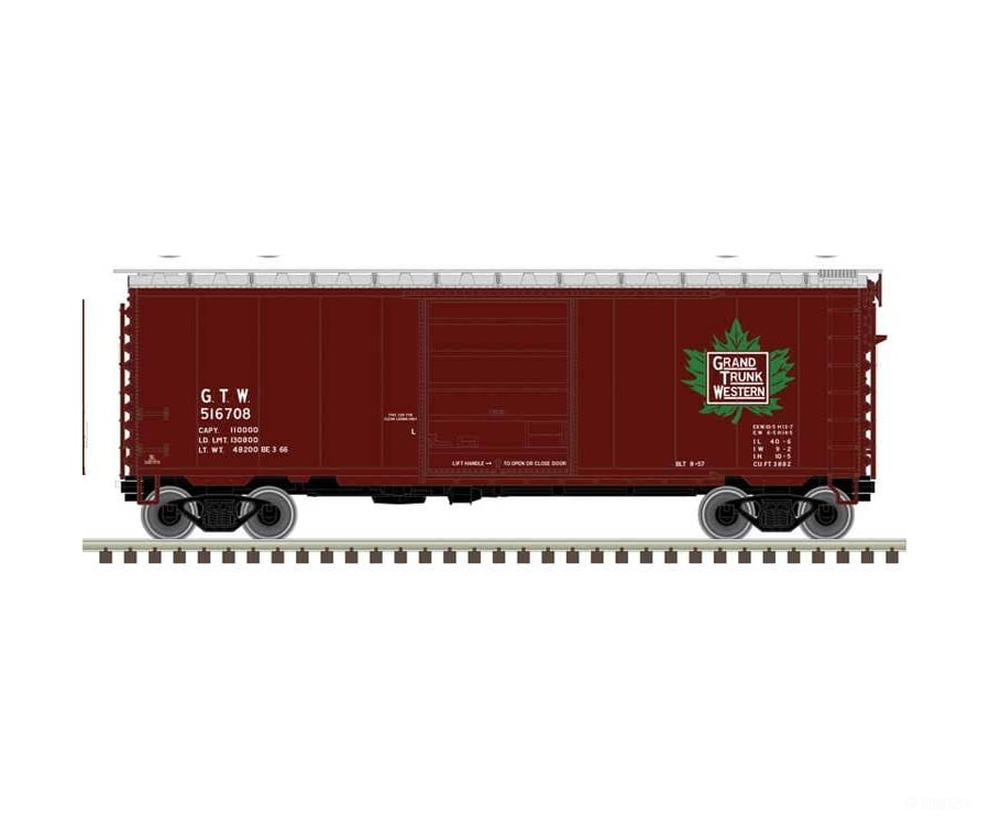 Atlas N 50007364 P-S PS-1 40’ Boxcar w/8’ Door - Master - Grand Trunk Western #516708 (Boxcar Red silver green Leaf