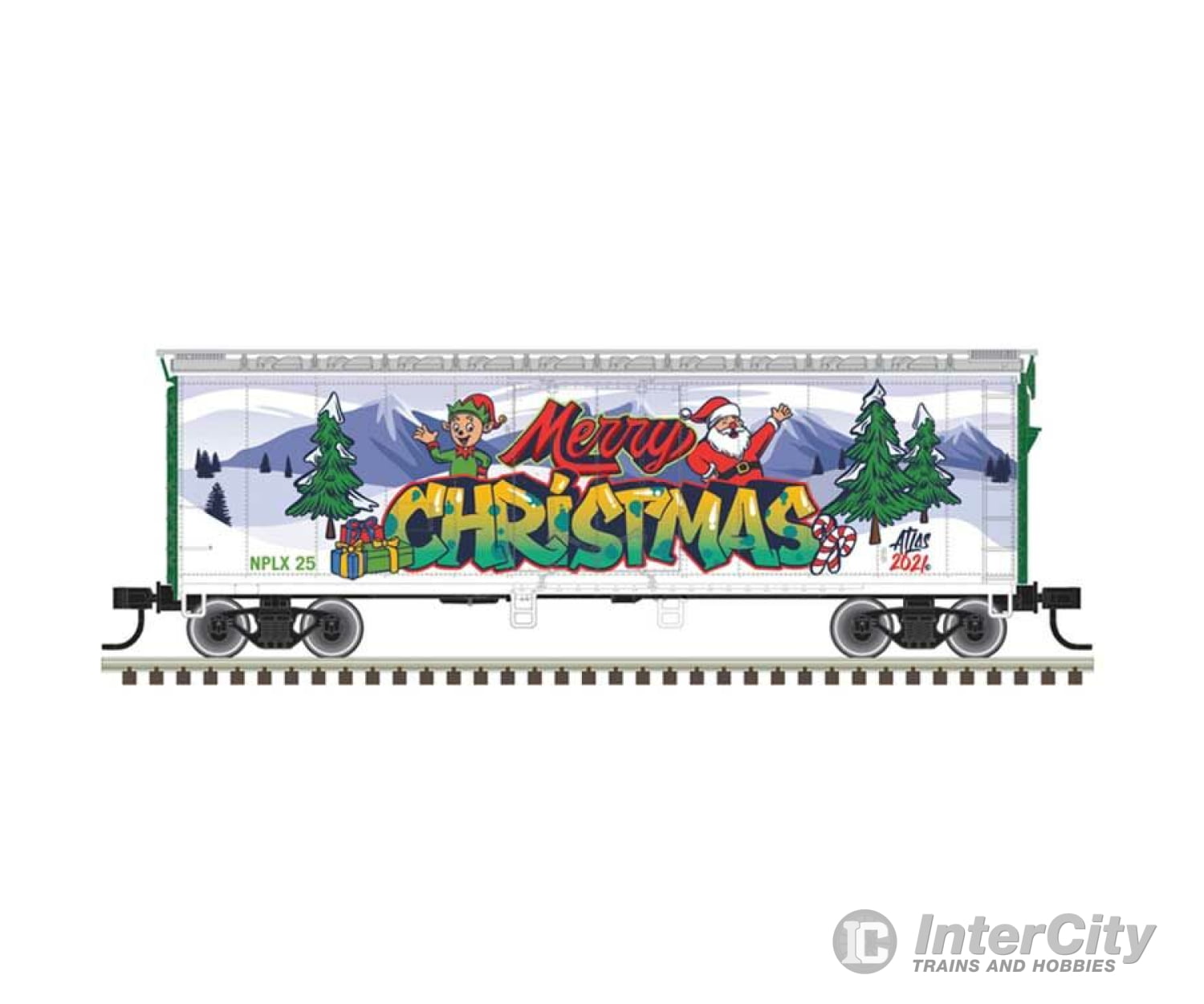 Atlas Trainman N 50006043 40 Plug-Door Boxcar - Ready To Run Trainman(R) -- Merry Christmas Nplx #25