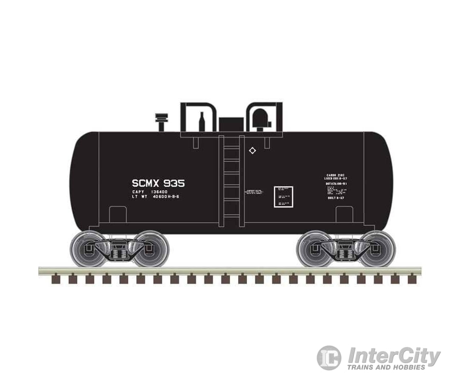 Atlas Trainman N 50006882 28’ Beer Can Shorty Tank Car - Shell Chemical SCMX #947 (black white) Freight Cars