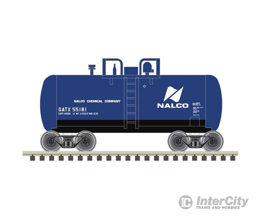 Atlas Trainman N 50006888 28’ Beer Can Shorty Tank Car - Nalco GATX #55182 (blue white) Freight Cars