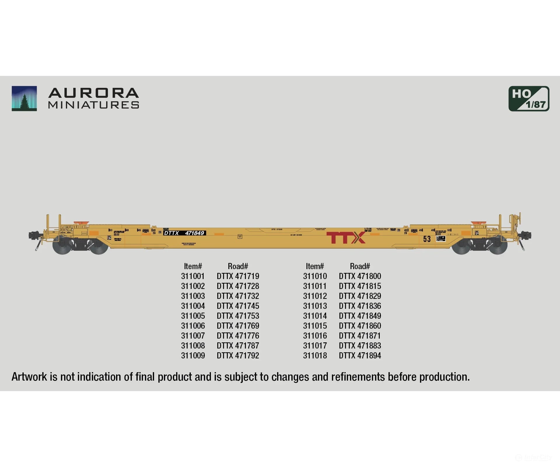 Aurora Miniatures 311009 HO Scale Gunderson 53’ All-Purpose Well Car (Rebuilt) - TTX Company (DTTX) 471792 Freight Cars