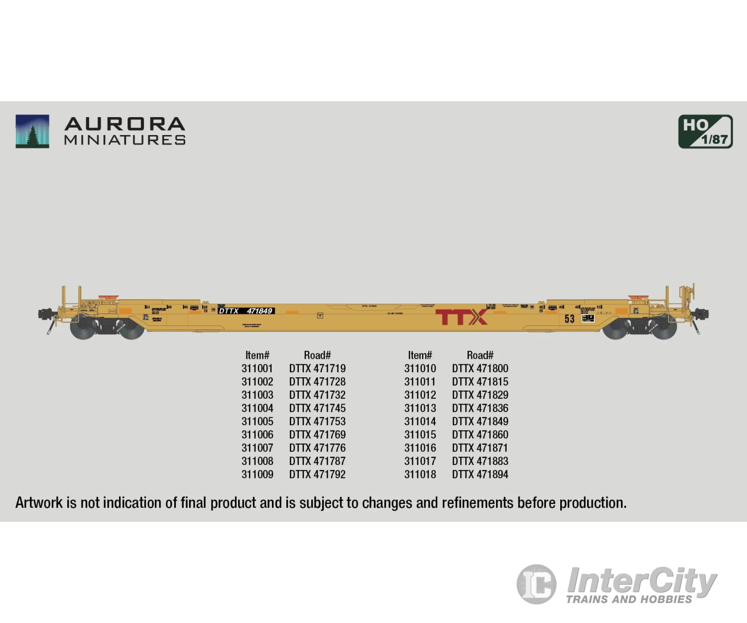 Aurora Miniatures 311018 HO Scale Gunderson 53’ All-Purpose Well Car (Rebuilt) - TTX Company (DTTX) 471894 Freight Cars