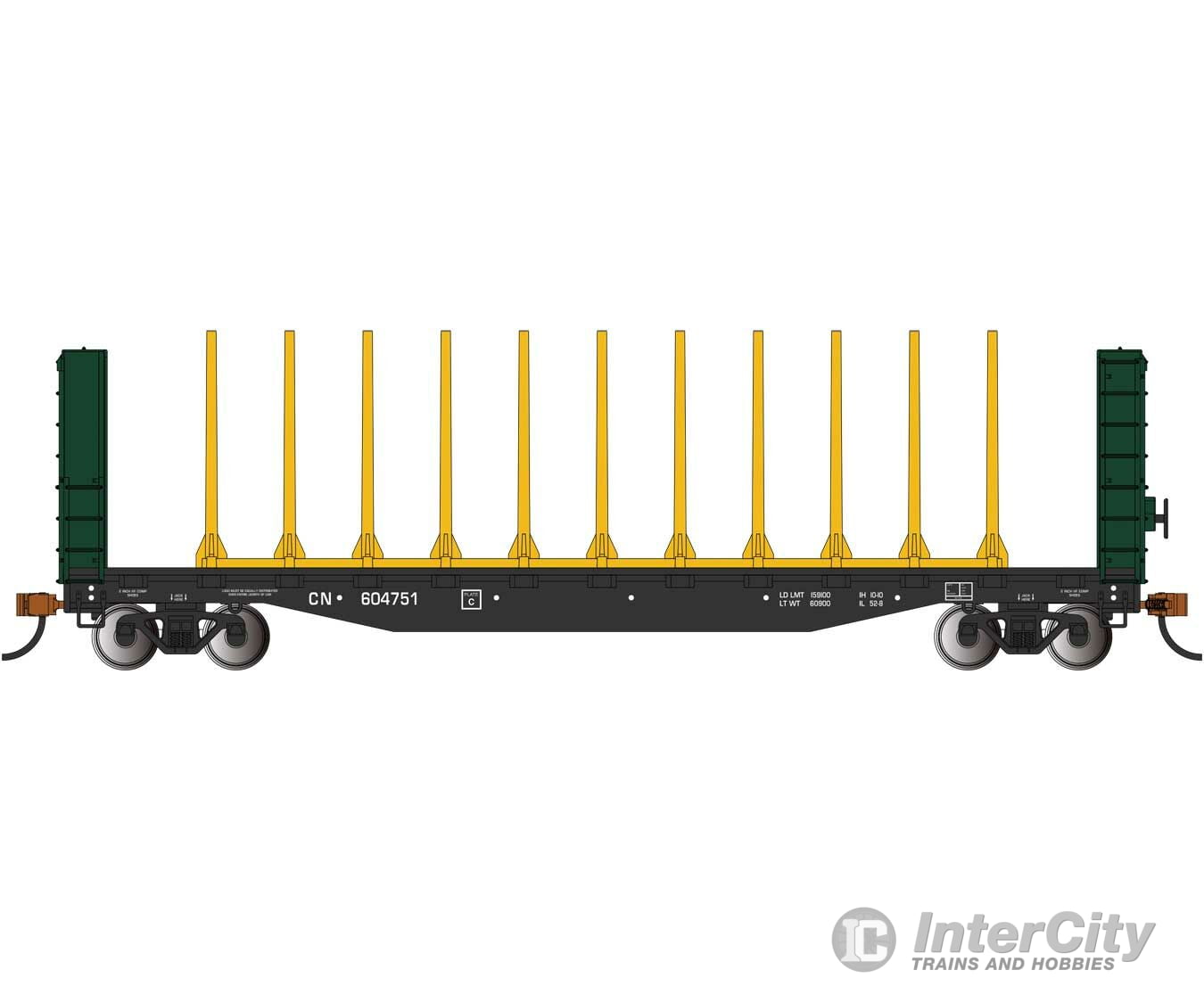 Bachmann 12902 52 Centerbeam Bulkhead Flatcar - Ready To Run -- Canadian National #60472 (Black)
