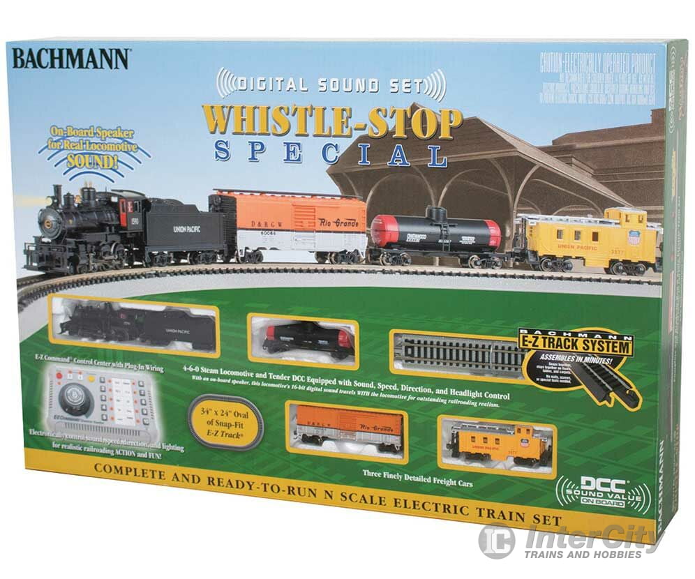 Bachmann 24133 Whistle Stop Steam Train Set - Sound And Dcc -- Union Pacific 4-6-0 3 Cars E-Z Track