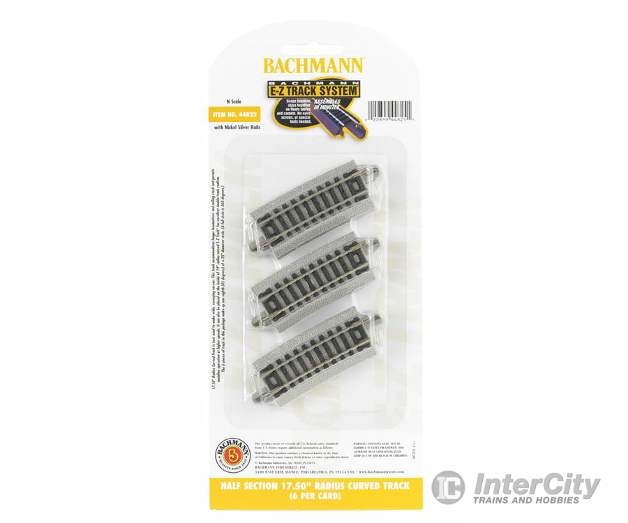 Bachmann 44825 Curved Track W/Nickel Silver Rail & Gray Roadbed - E-Z Track(R) -- 17-1/2 Radius Half
