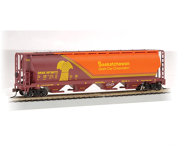 Bachmann HO 19140 Canadian Cylindrical 4-Bay Grain Hopper - Silver Series(R) - Saskatchewan Grain Car Corp. (orange