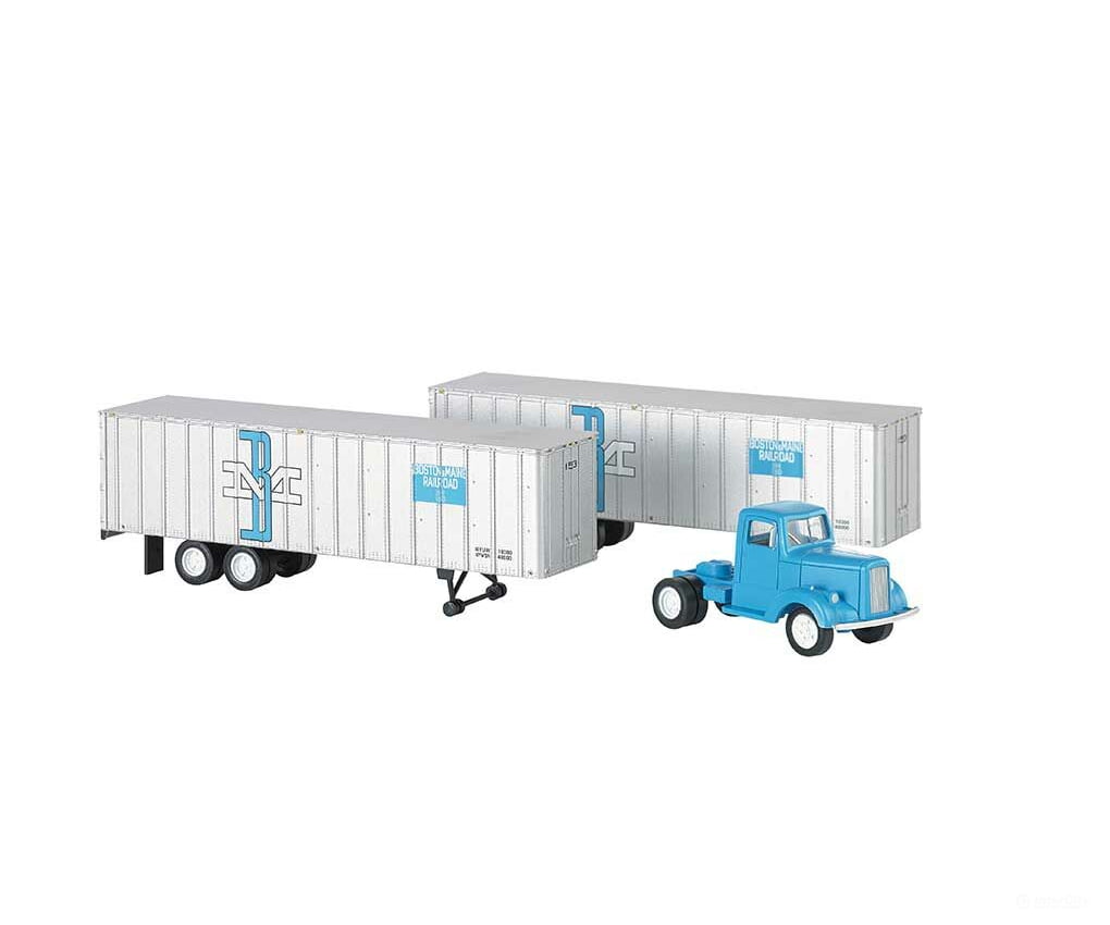 Bachmann 42234 White Tractor W/2 Piggyback Van Trailers - Assembled -- Boston & Maine (Blue Silver