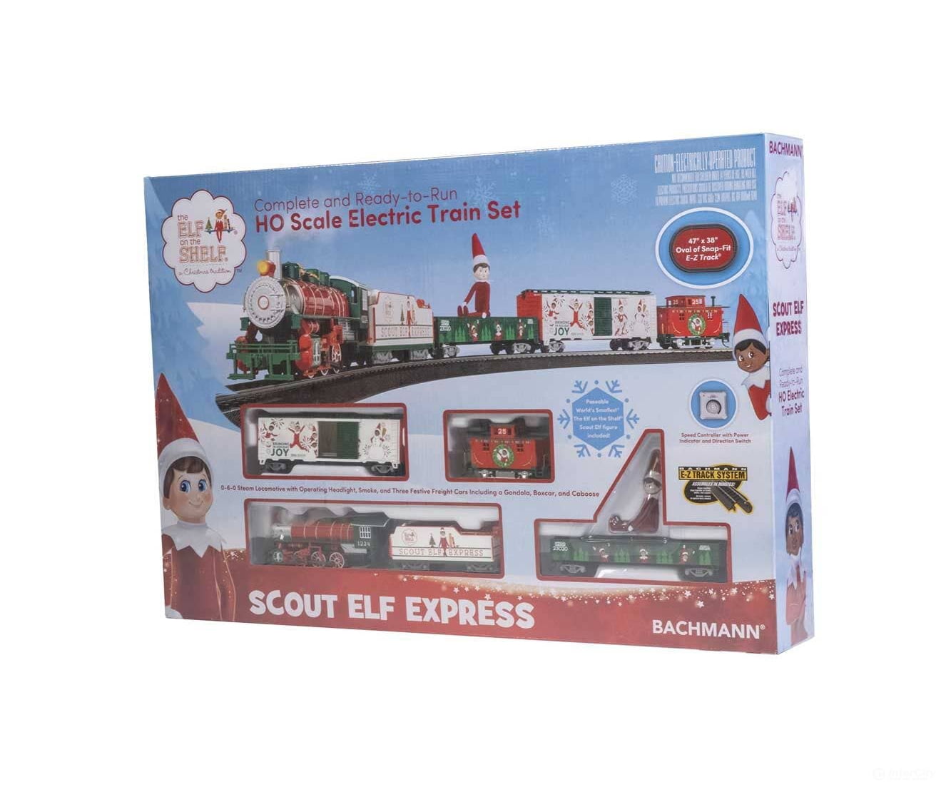Bachmann HO 779 Elf on the Shelf(R) Scout Elf Express - Standard DC - 0-6-0 3 Cars 47 x 38’’ E-Z Track(R) Oval Elf