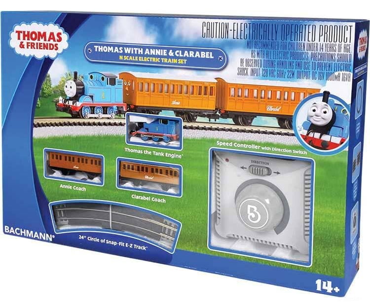 Bachmann N 24028 Thomas and Friends(TM) Thomas with Annie & Clarabel Train Set - Standard DC - Locomotive 2 Cars; E-Z