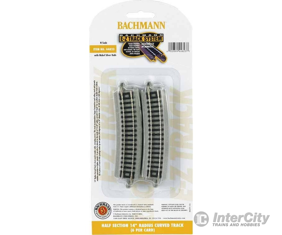 Bachmann N 44823 Curved Track W/Nickel Silver Rail & Gray Roadbed - E-Z Track(R) 14’’ Radius