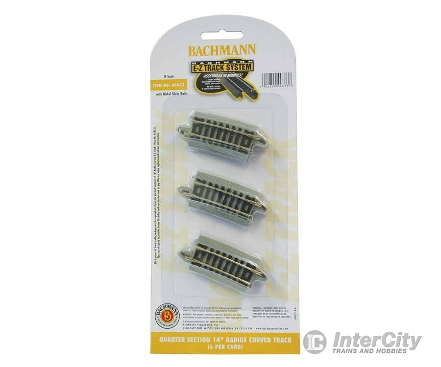 Bachmann N 44833 Curved Track W/Nickel Silver Rail & Gray Roadbed - E-Z Track(R) 14’’ Radius