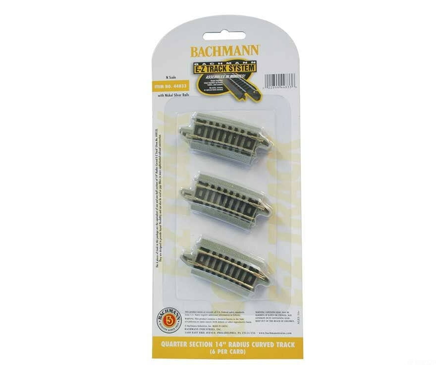 Bachmann N 44833 Curved Track W/Nickel Silver Rail & Gray Roadbed - E-Z Track(R) 14’’ Radius