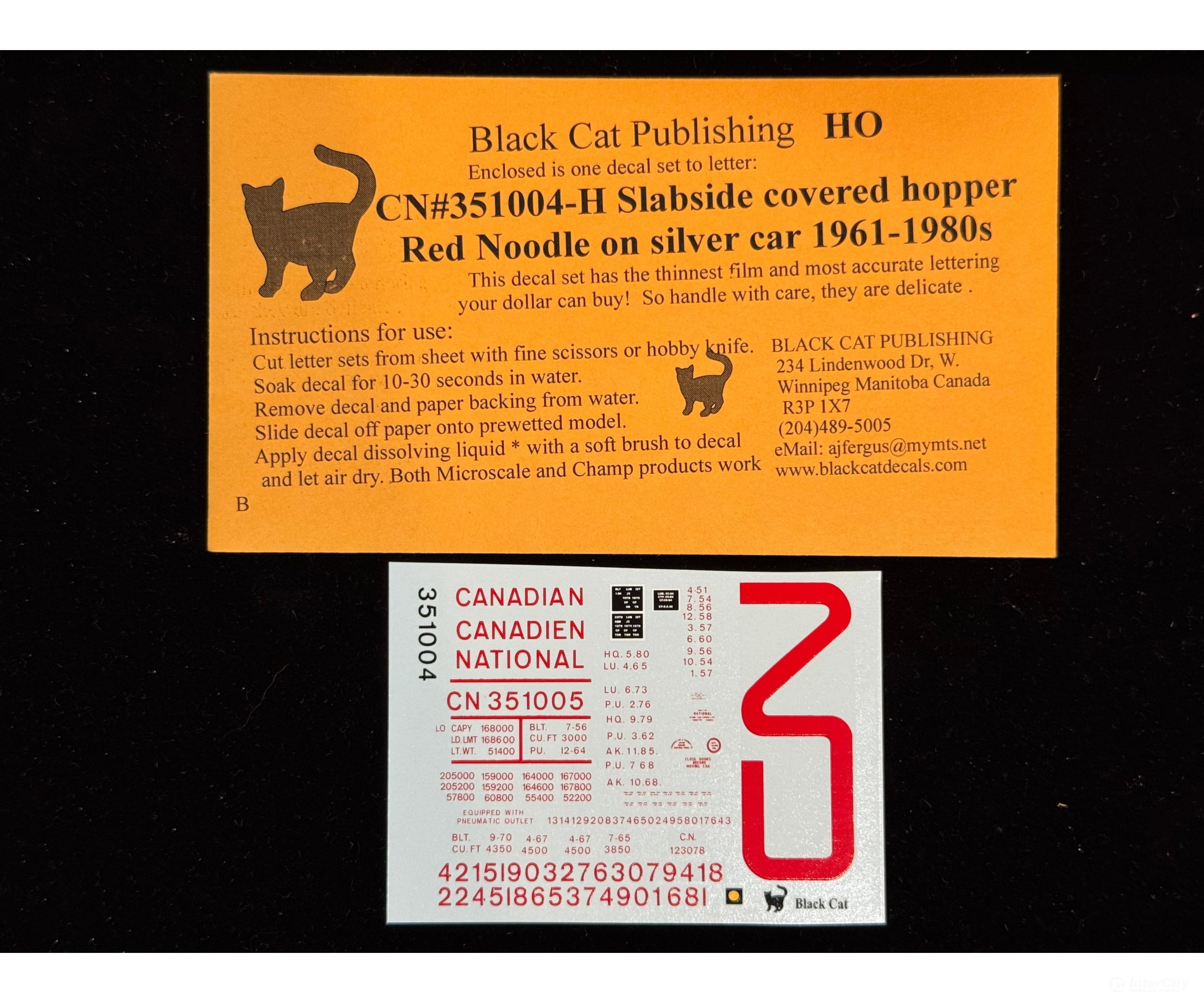 Black Cat Decals CN351004-H HO Slabside Covered Hopper Red Noodle on Silver Car 1961-1980’s - Decals