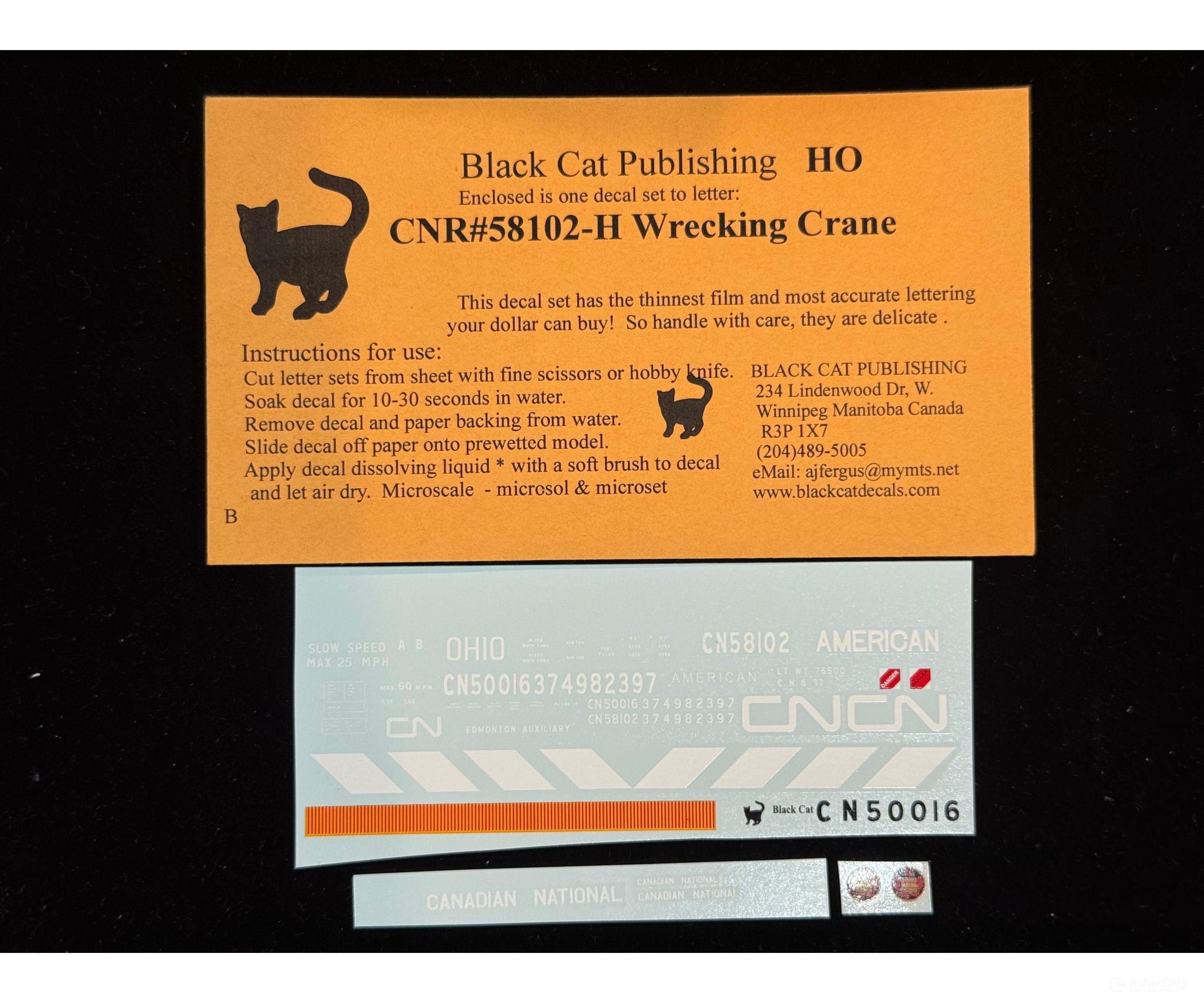 Black Cat Decals CNR58102-H HO CNR Wrecking Crane - Decals
