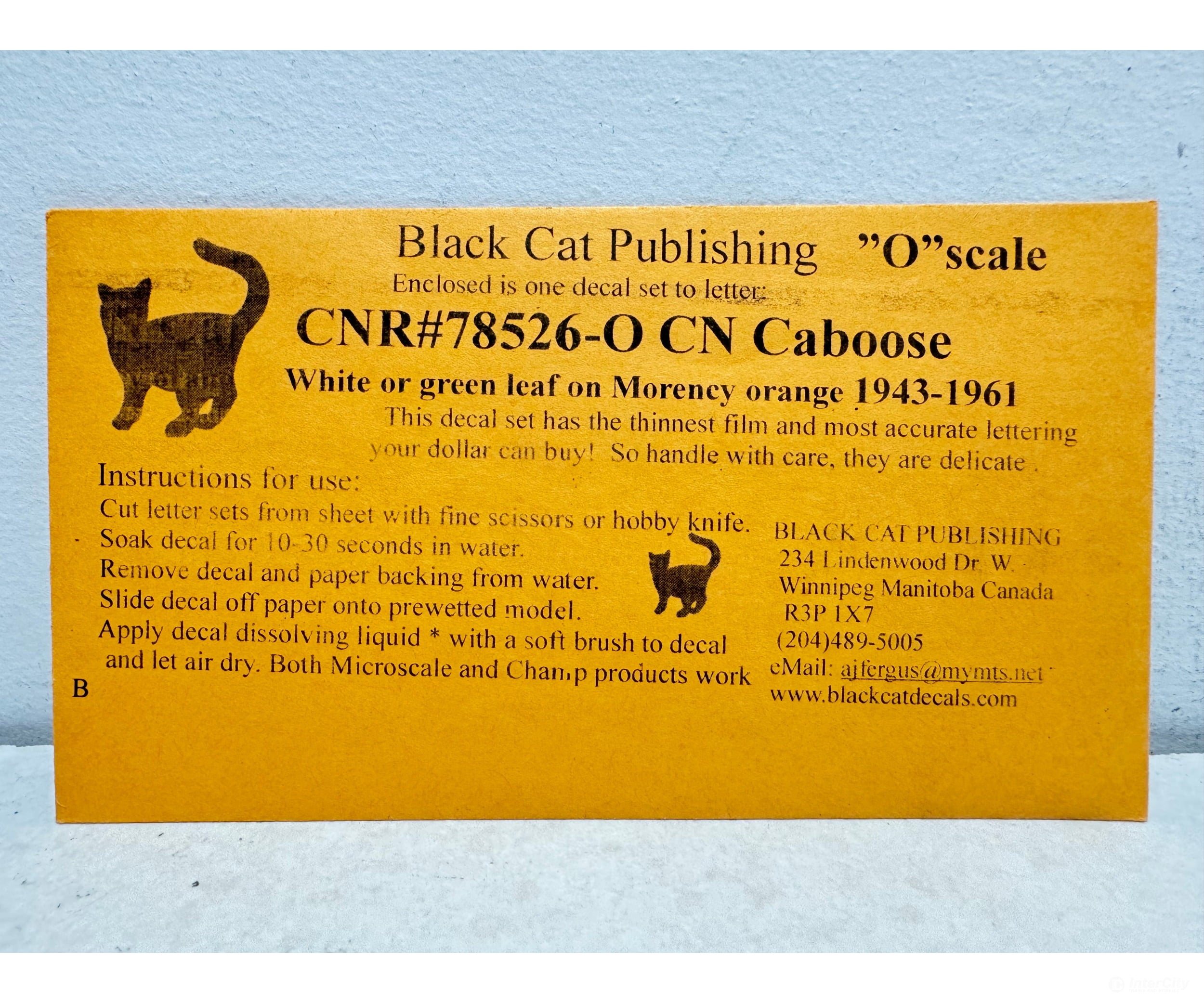 Black Cat Decals Cnr78526-O O Cnr Scale Caboose With All 3 Leaves