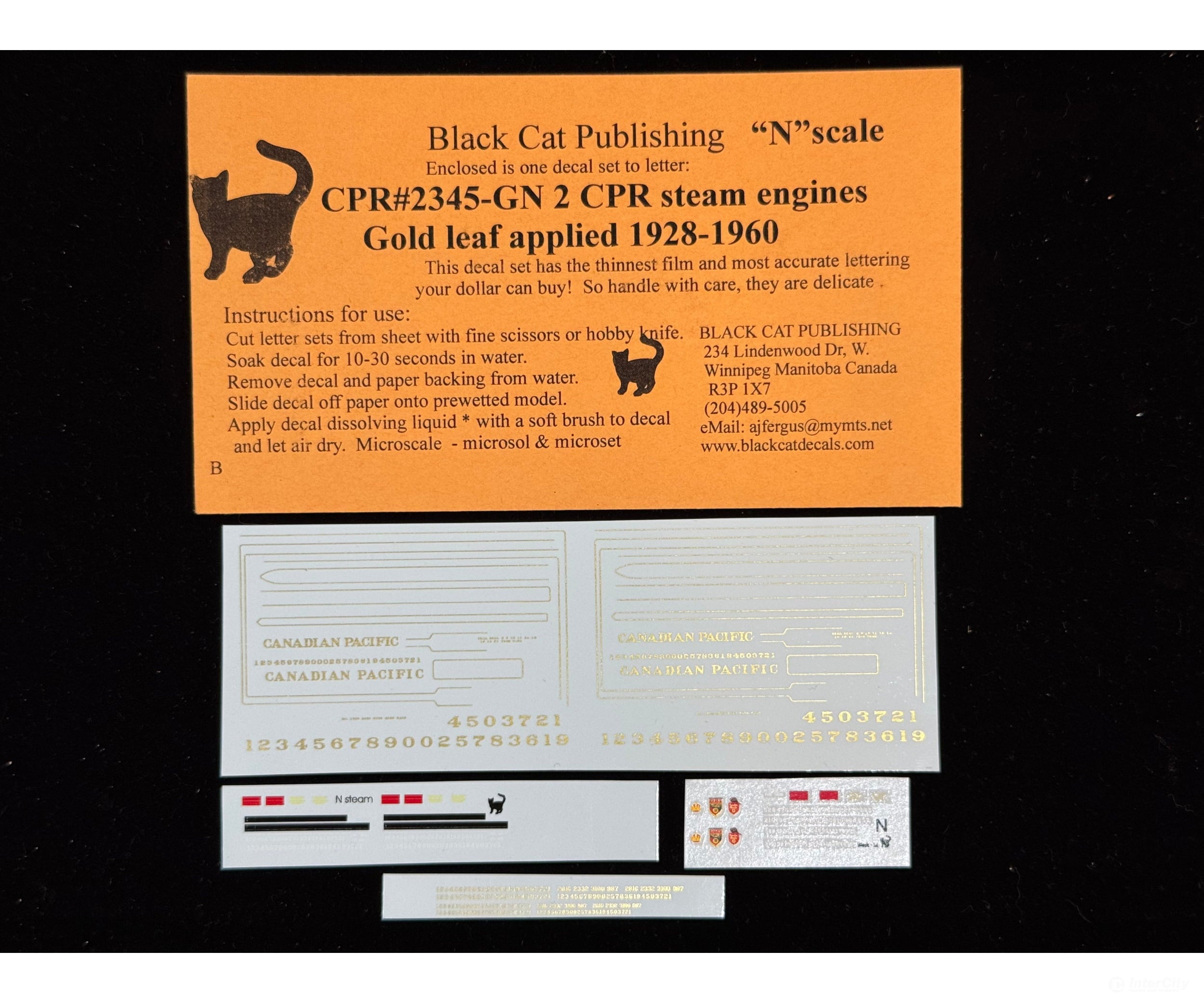 Black Cat Decals CPR2345-GN N CPR Steam Engines Gold Leaf - Set Does 2 Locos - One Large and One Small 1928-1960