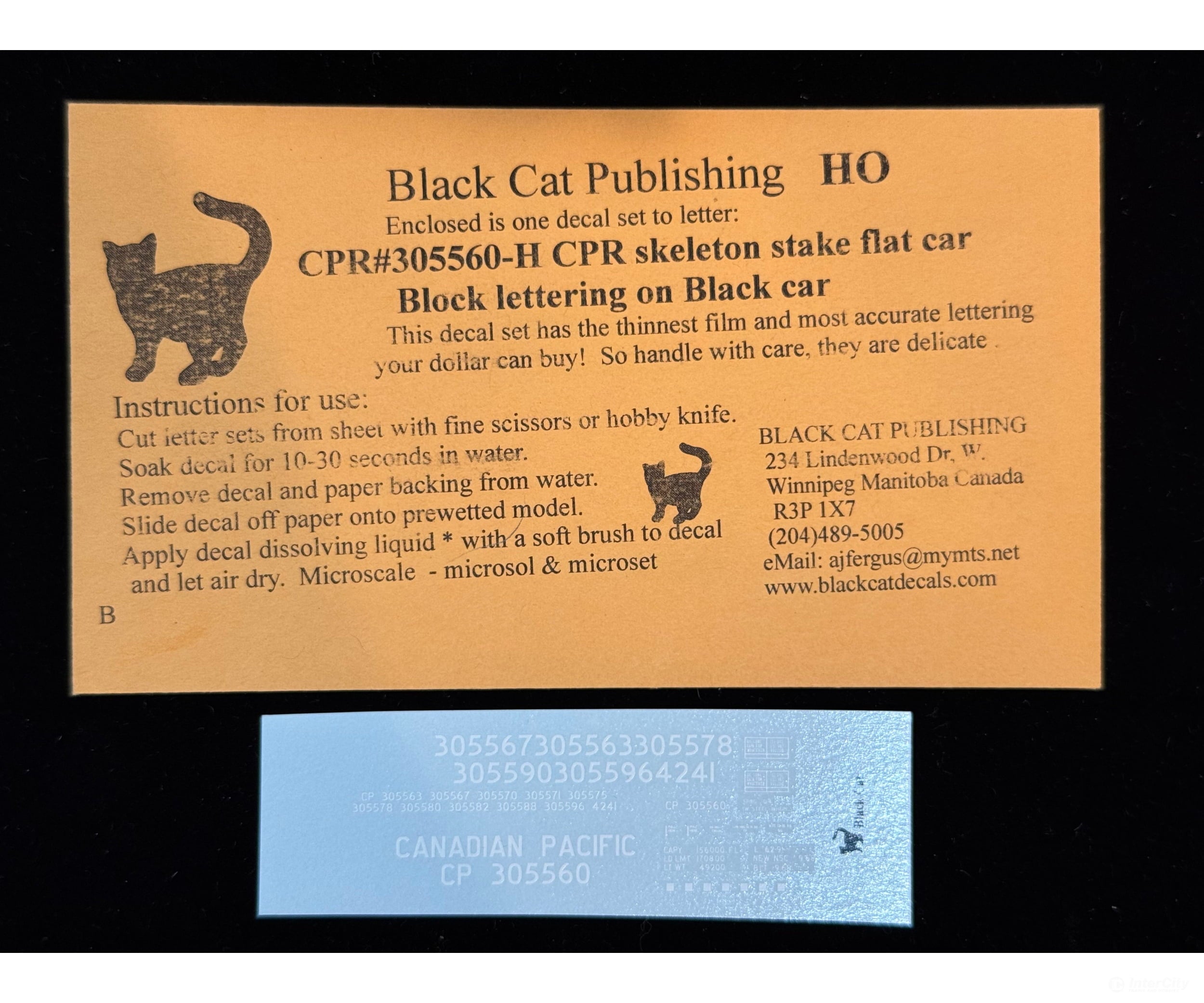 Black Cat Decals CPR305560-H HO CPR Skeleton Stake Flat Car Block Lettering on Black Car - Decals