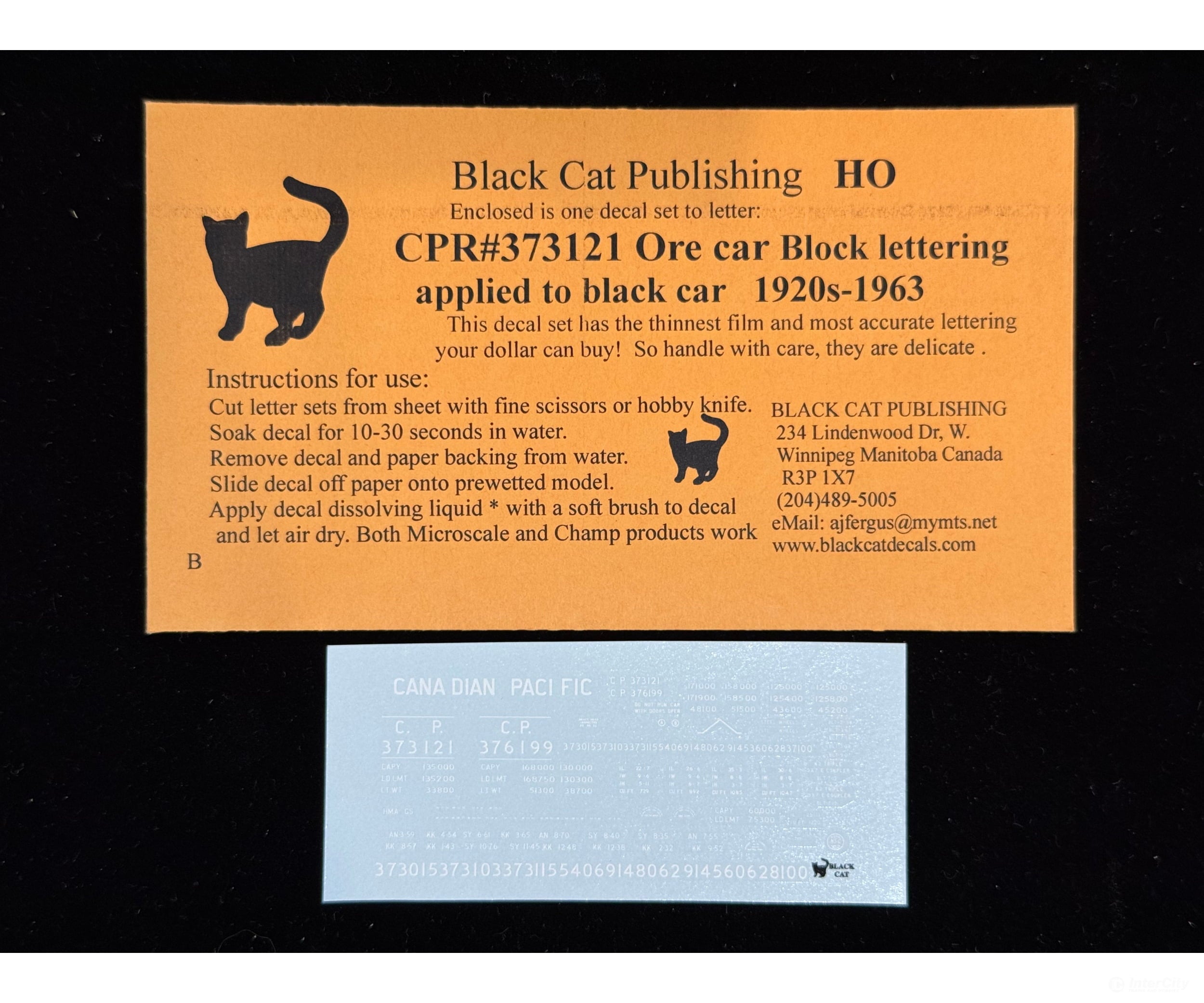 Black Cat Decals CPR373121 HO CPR Ore Car Block Lettering Applied to Black Car 1920’s-1963 - Decals