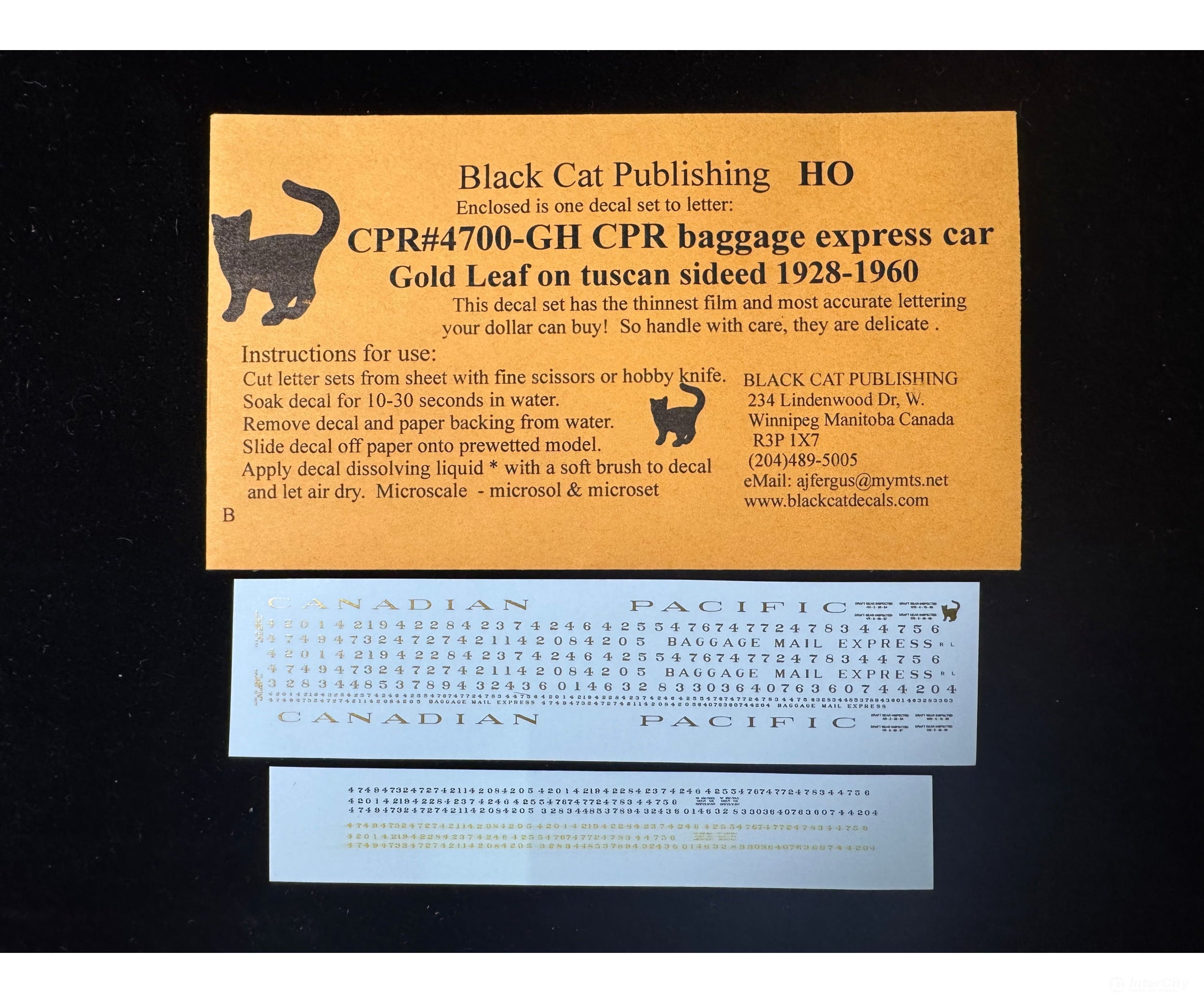 Black Cat Decals CPR4700-GH HO Baggage Mail Express Gold Leaf on Tuscan Side 1928-1960 - Decals
