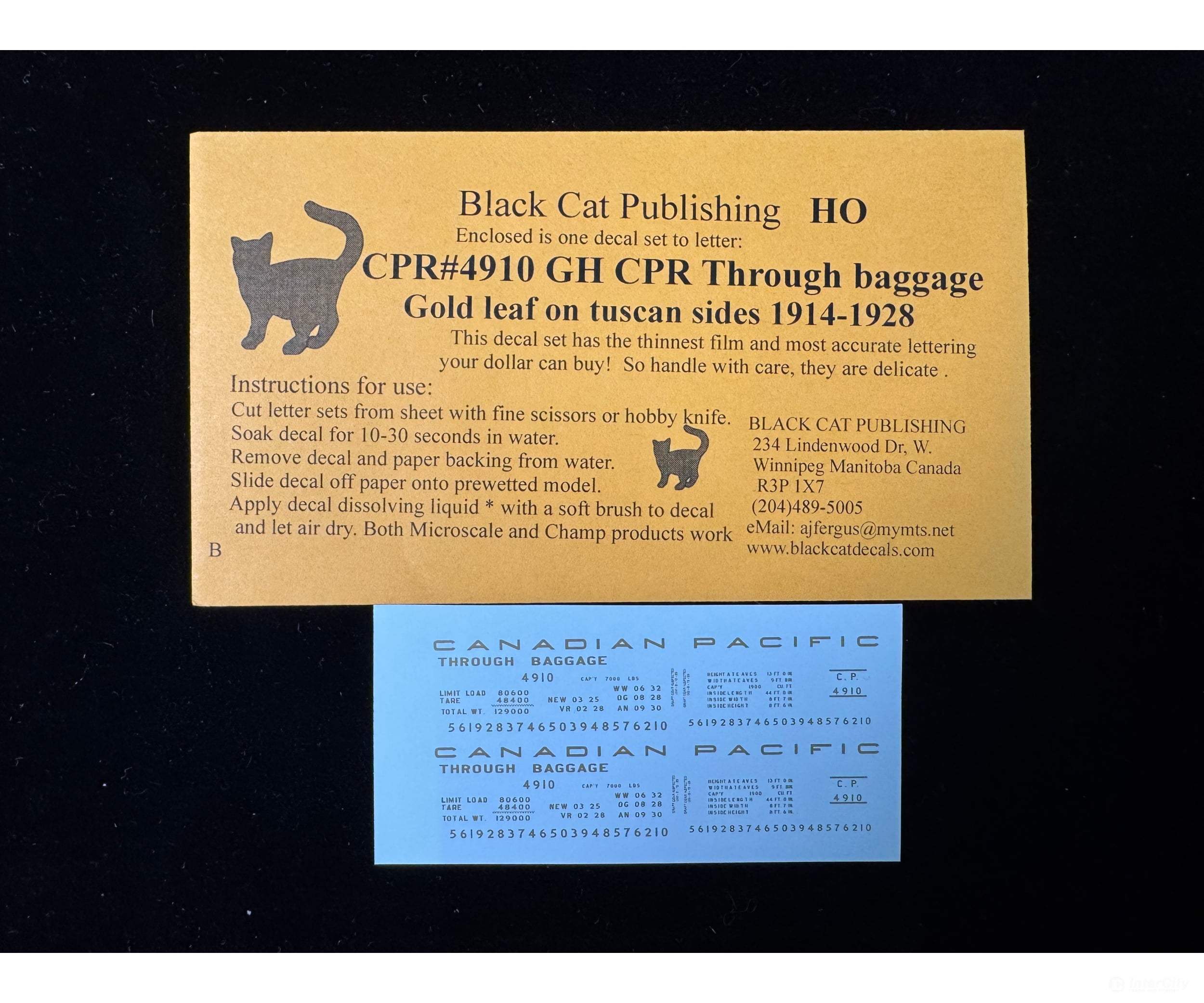 Black Cat Decals CPR4910-GH HO Express through baggage 1914-1928 era Gold leaf - Decals