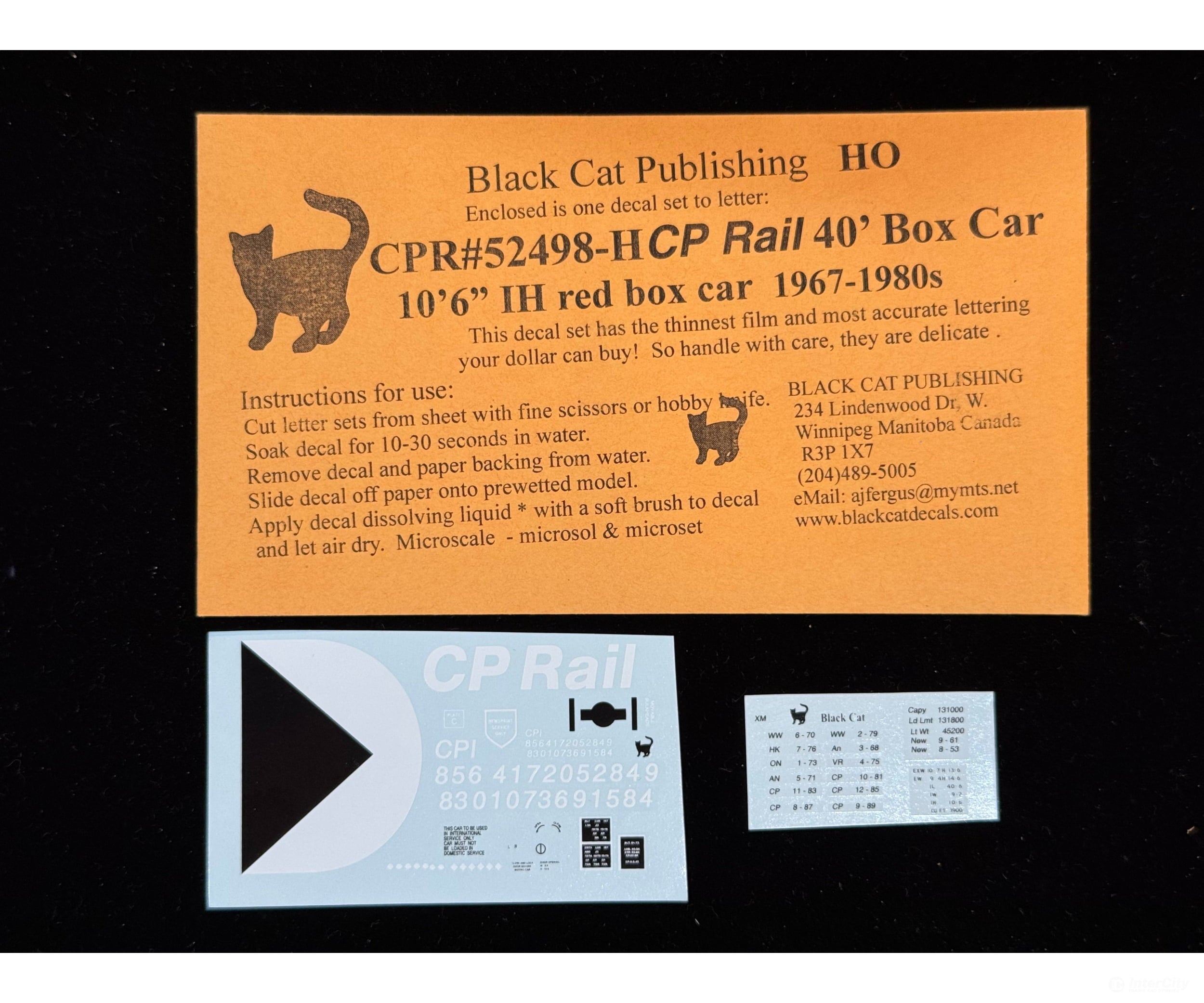 Black Cat Decals CPR52498-H HO CP Rail 40’ Box Car 10’6’’ IH Red Box Car 1967-1980’s - Decals