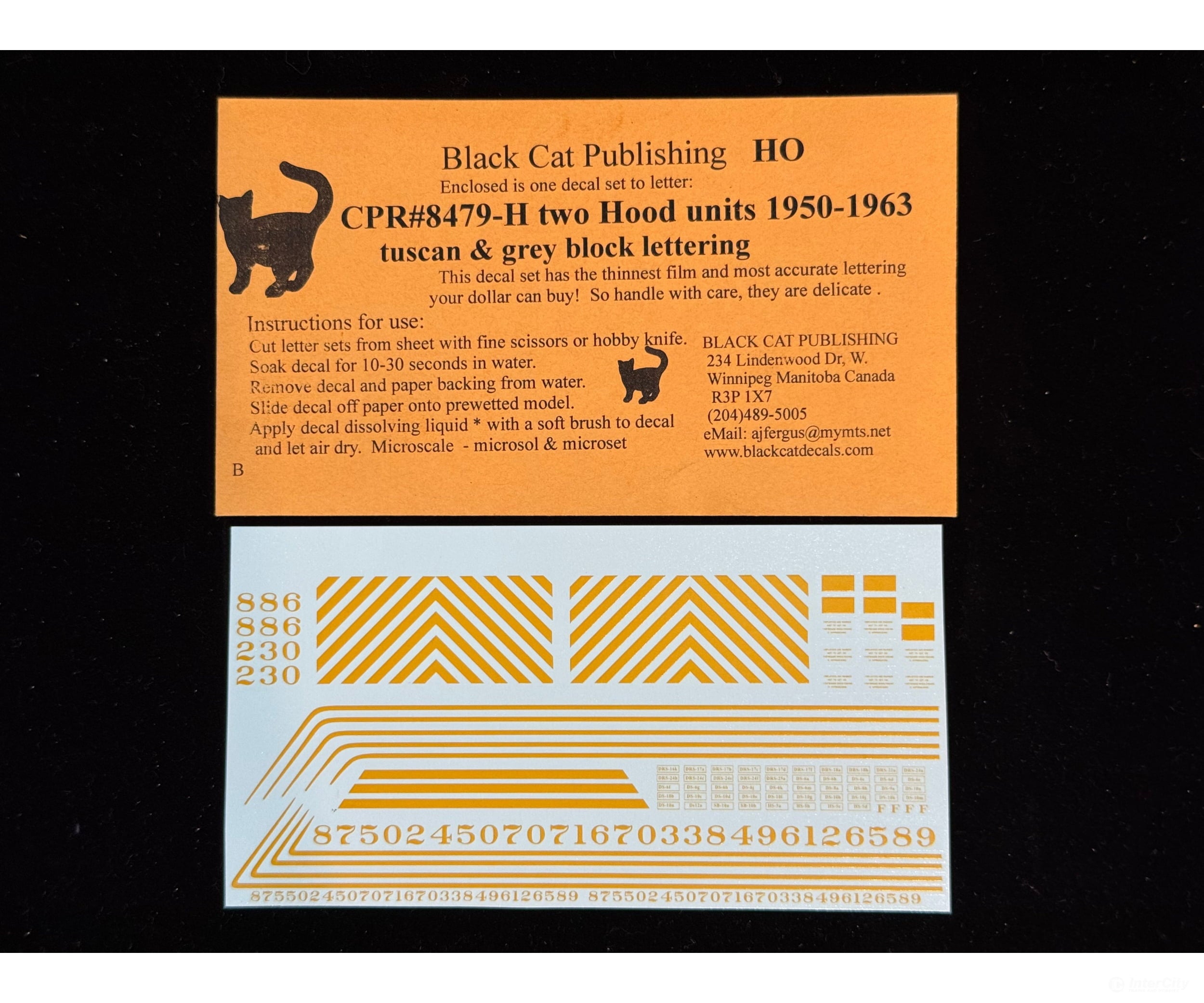 Black Cat Decals CPR8479-H HO Two Hood Units Tuscan & Grey Block lettering 1950-1963 - Decals
