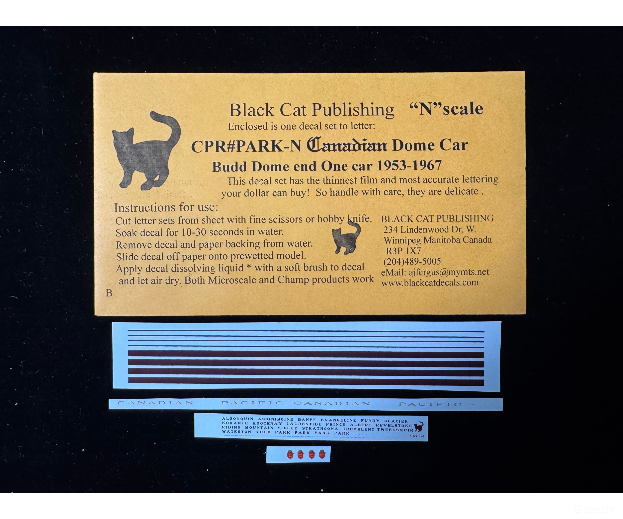 Black Cat Decals CPRPARK-N N Scale CANADIAN Dome Car Budd Dome End Car 1953-67 - Decals