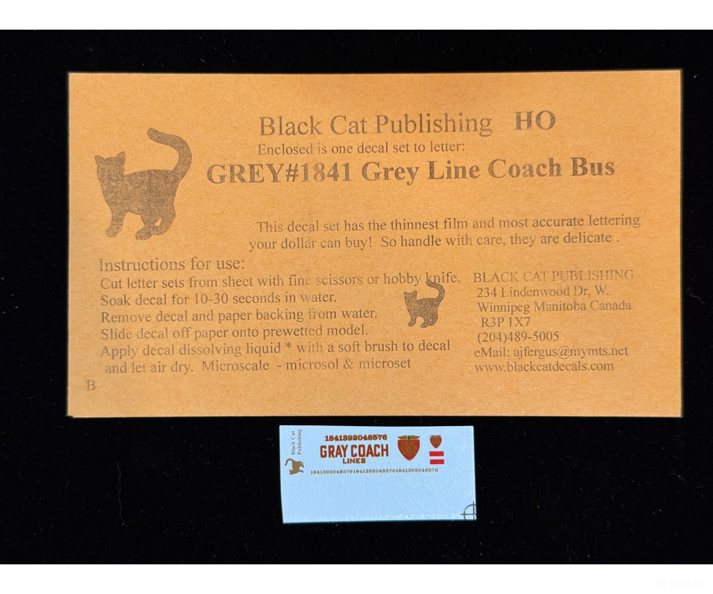 Black Cat Decals GRAY1841 HO Gray Line Coach Bus - Decals