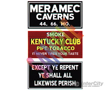 Blair Line 2253 Barn Sign Decals -- Set #4 - Meramac Caverns Except Ye Repent Kentucky Club