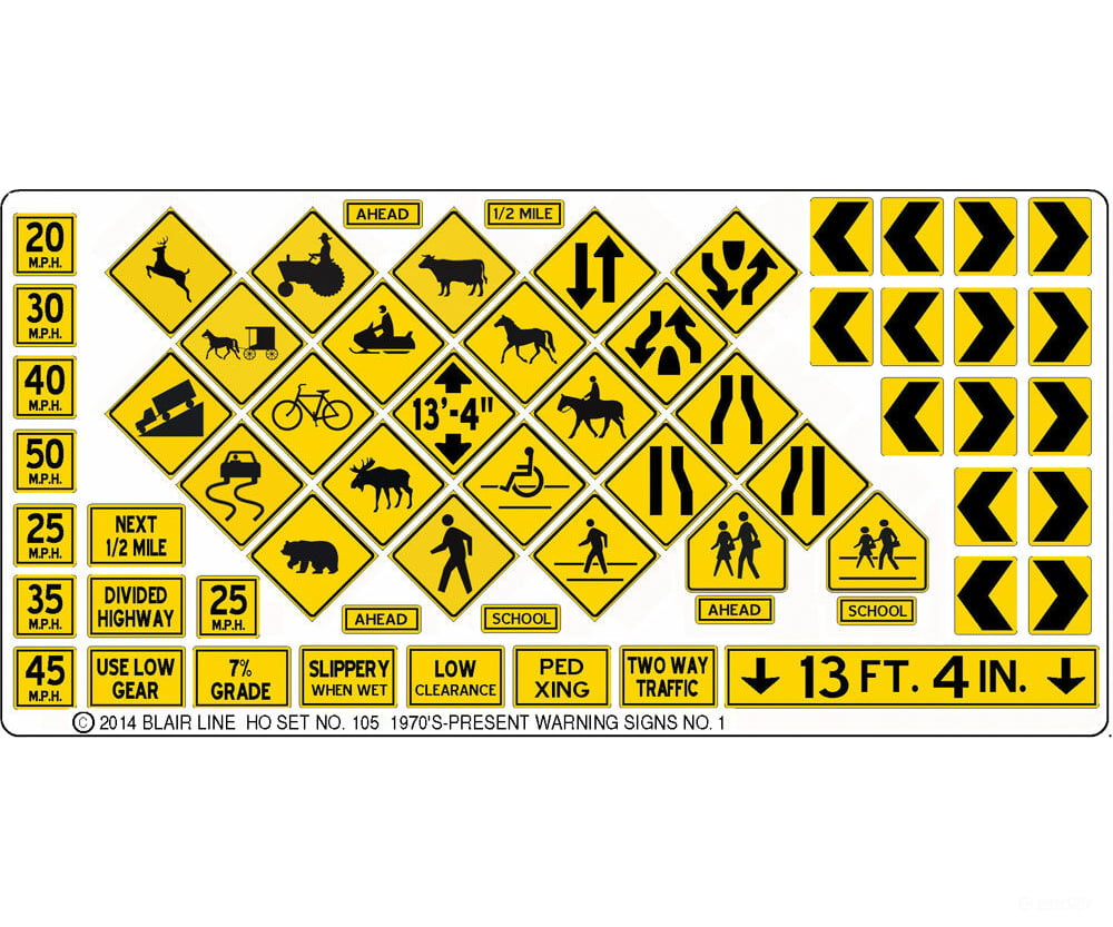 Blair Line 105 Highway Signs -- Warning #1 1971-Present (Black Yellow) Scenery Details