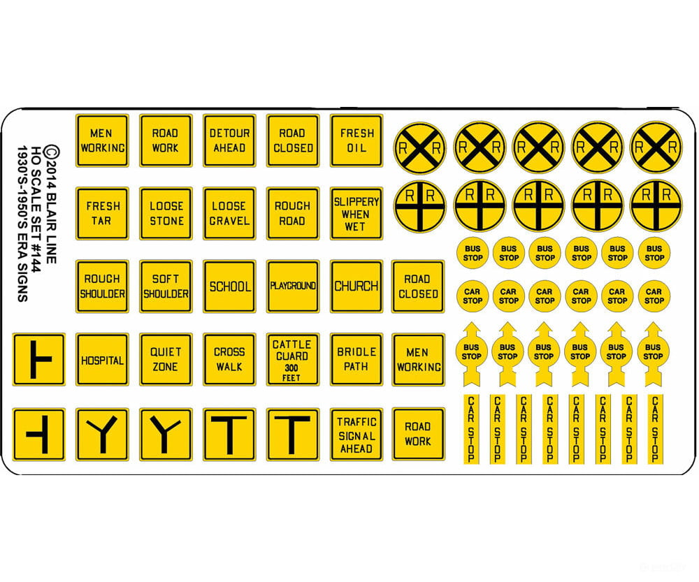 Blair Line 144 Highway Signs -- Vintage Caution 1930S-1950S (Black Yellow) Scenery Details