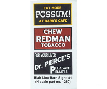 Blair Line 1250 Barn Sign Decals -- Set #1 - Eat More Possum Chew Redman Dr. Pierce