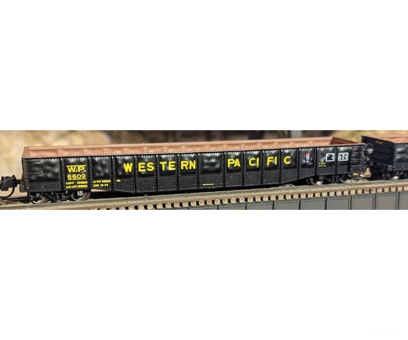 Bluford Shops N 52174 52’6’’ 15-Panel Mill Gondola - Medium Dented Sides - Western Pacific #6609 (black yellow) Freight
