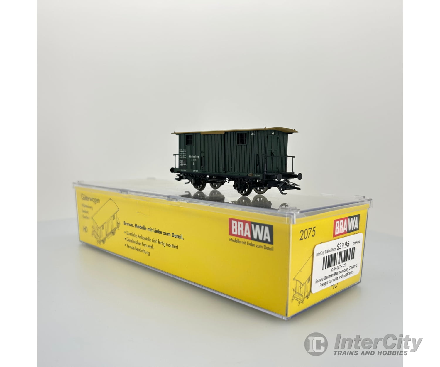 Brawa 2075 German Wurttemberg Covered Freight Car With End Platforms European Cars