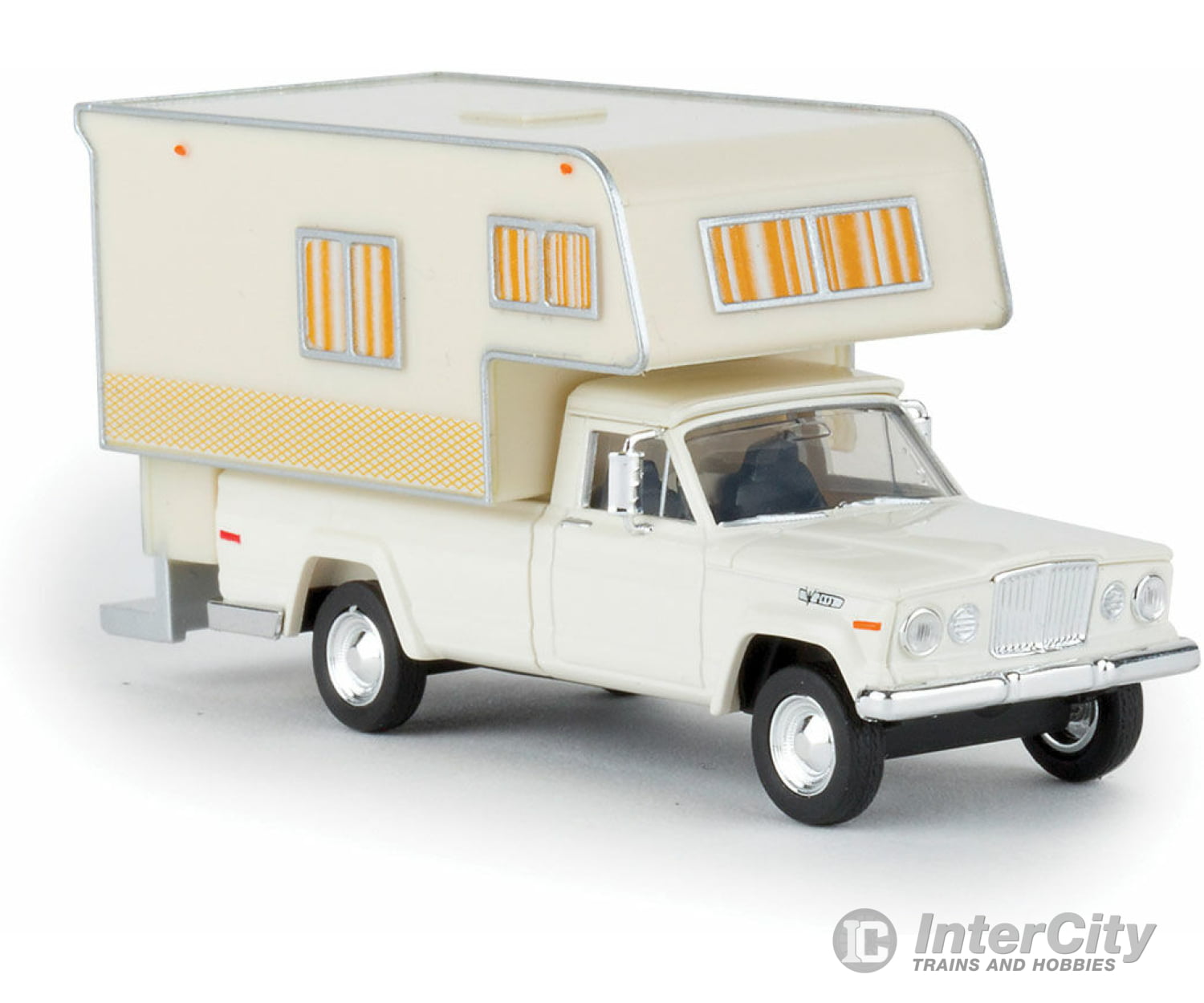 Brekina Ho 19830 1962 Jeep Gladiator Pickup Truck With Camper Body - Assembled -- White Cars &