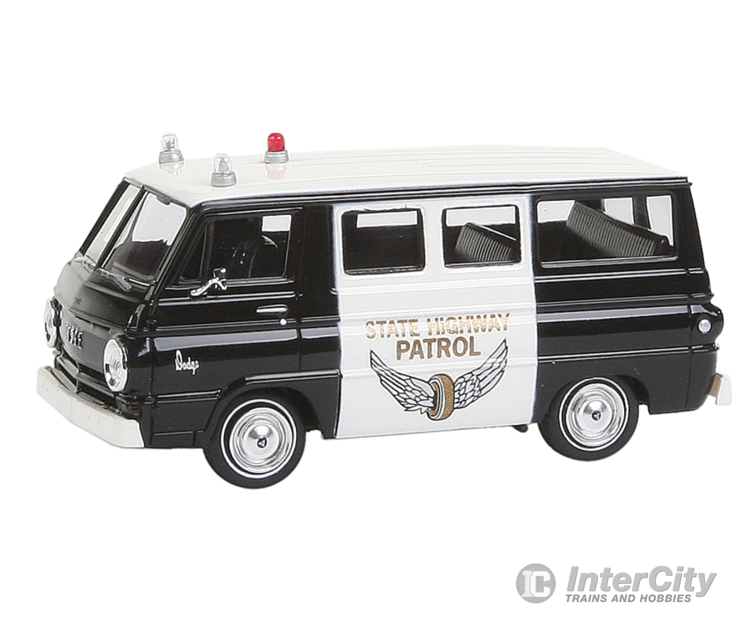 Brekina Ho 34310 1964 Dodge A 100 Passenger Van - Assembled -- State Highway Patrol (Black White)