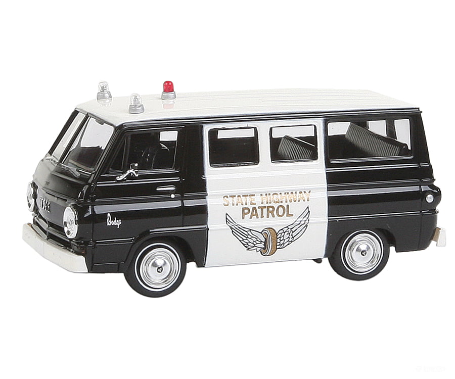 Brekina Ho 34310 1964 Dodge A 100 Passenger Van - Assembled -- State Highway Patrol (Black White)