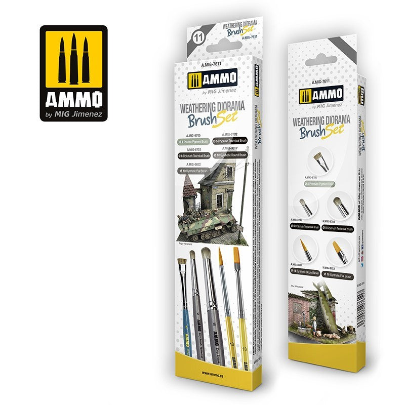 Ammo by Mig AMIG7611 Weathering Diorama Brush Set (5 pcs)