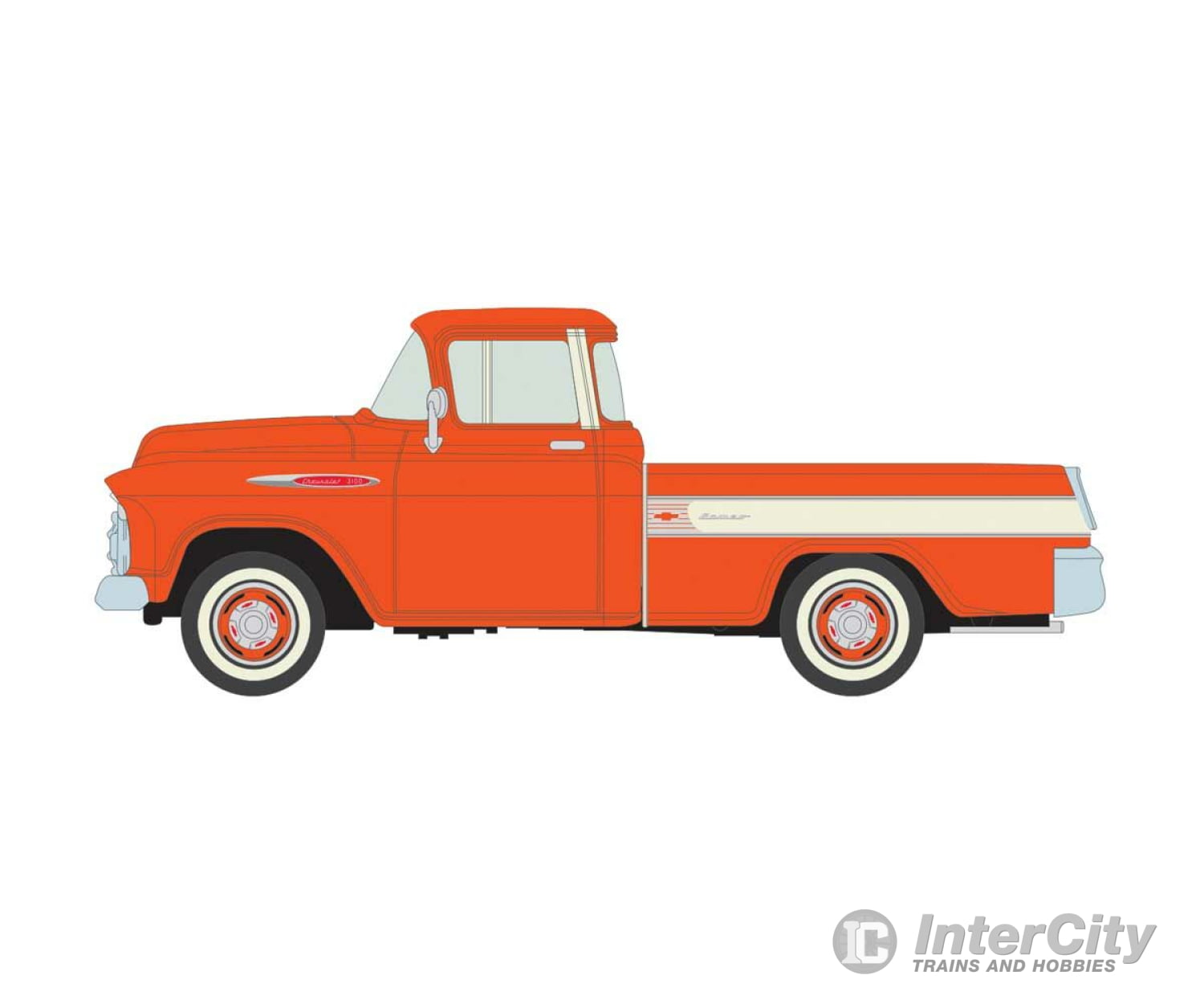 Classic Metal Works Ho 30572 1957 Chevrolet Cameo Pickup Truck - Assembled -- Omaha Orange White