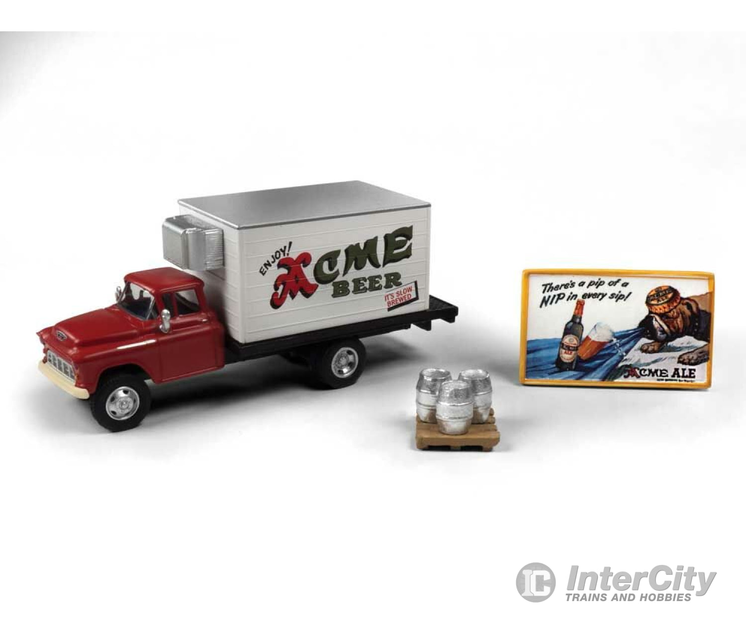 Classic Metal Works Ho 40014 1955 Chevy Beer Truck With Kegs Skid And Sign - Assembled -- Acme Cars