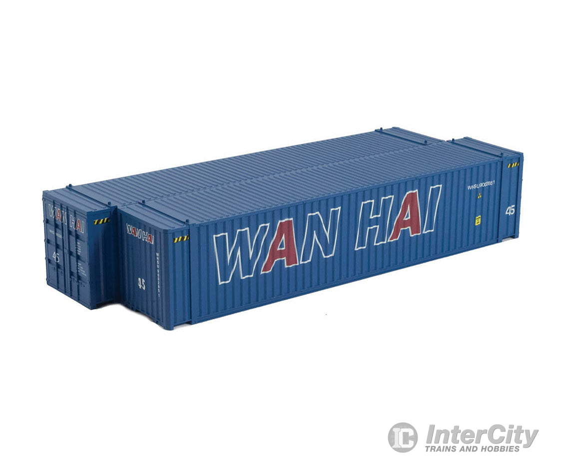 Con-Cor Ho 483606 45’ Corrugated Euro Container 2-Pack - Ready To Run -- Wan Hai Set #2 (Blue)