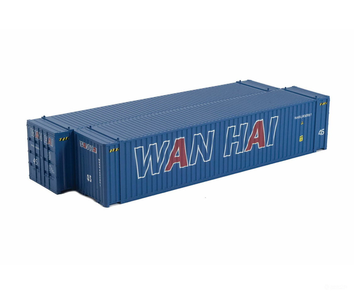 Con-Cor Ho 483606 45’ Corrugated Euro Container 2-Pack - Ready To Run -- Wan Hai Set #2 (Blue)