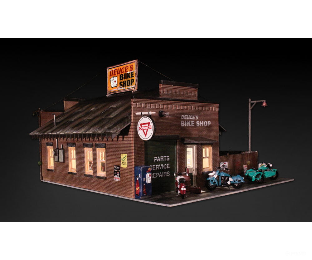 Design Preservation Models 5846 Deuces’s Bike Shop (Lit) O Scale Structures