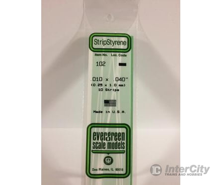 Evergreen 102 Dimensional Strips .010X.040 (10/Pk) Scratch Building Supplies