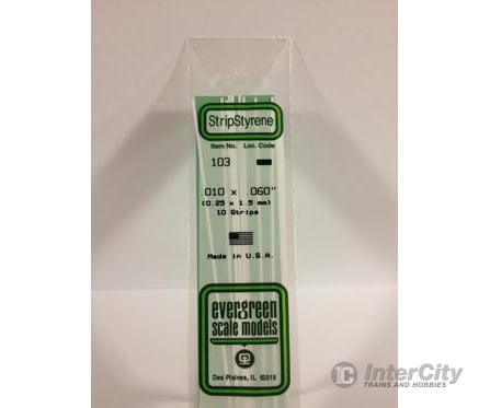 Evergreen 103 Dimensional Strips .010X.060 (10/Pk) Scratch Building Supplies
