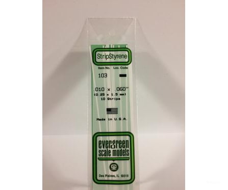 Evergreen 103 Dimensional Strips .010X.060 (10/Pk) Scratch Building Supplies