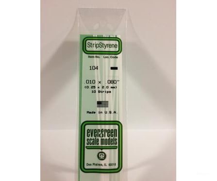 Evergreen 104 Dimensional Strips .010X.080 (10/Pk) Scratch Building Supplies