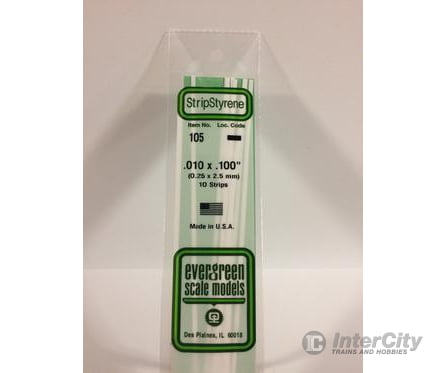 Evergreen 105 Dimensional Strips .010X.100 (10/Pk) Scratch Building Supplies
