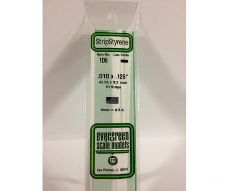 Evergreen 106 Dimensional Strips .010X.125 (10/Pk) Scratch Building Supplies