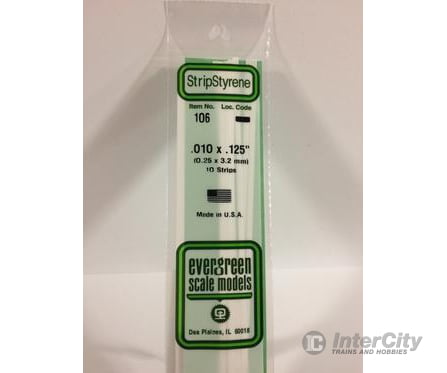 Evergreen 106 Dimensional Strips .010X.125 (10/Pk) Scratch Building Supplies